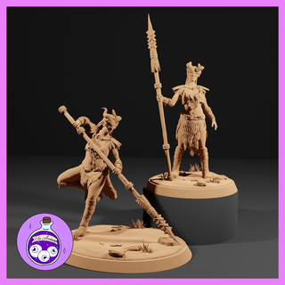 masked druid 2 human elf half female woman barbarian fur armor tribal wolf hero ttrpg dnd dungeonsanddragons miniature pathfinder 3d print model - Mito3D