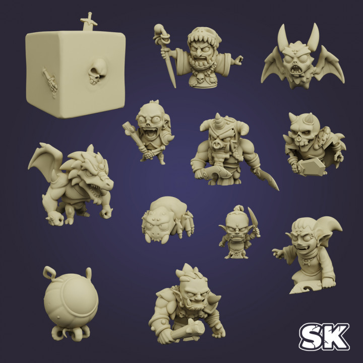 masmorra dice monsters Architecture at dragon eye fantasy ghost goblin knight monster orc skeleton spider dungeon quest arcadia cultist beastman gelatinous zombi 3D print model - Mito3D