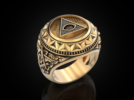 masonic ring all-seeing eye pyramid radiant delta seeing symbol masons triangle jewelry print 3dprinted jewellery rings design gold silver blackening texture 3d print model - Mito3D