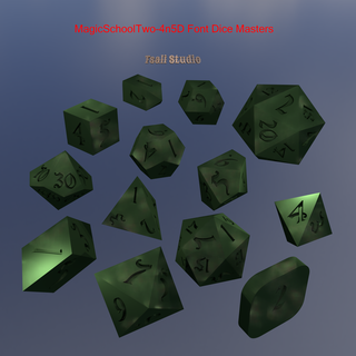master dice set - 13 piece magicschooltwo font d2 d4 d6 d8 d10 d12 d20 chonk ttrpg 3d resin printed role playing dnd table top pathfinder opr one page rules 3d print model - Mito3D