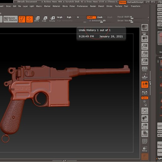 Mauser 96 Waffen Kunst Gadget Kugel poly 3D print model - Mito3D