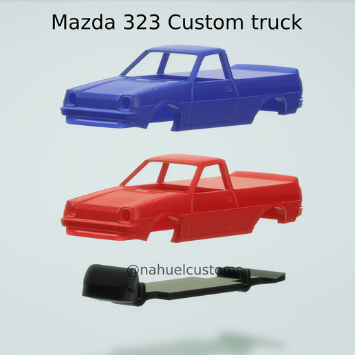 mazda 323 custom truck collectible model car rc hobby retro classic vintage diecast hot wheels 1/43 1/32 1/64 matchbox kit slot r/c ute pickup vehicle jdm sport drift japan racing 1979 family race nostalgic 3D print model - Mito3D