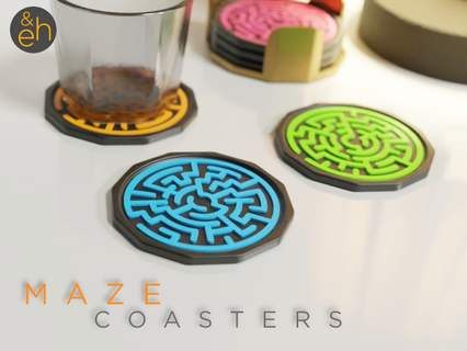 maze coasters 6 unique designs holder Home coaster coffee container cutlery dining drink drinking food glass kitchen mug portavasos puzzle sous-verre table untersetzer vase water kitchen_dining 3d print model - Mito3D