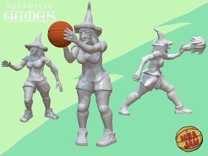 mba jam witches monster basketball miniature 28mm boardgame game ball witch wizard undead spell fireball shooter 3d print model - Mito3D