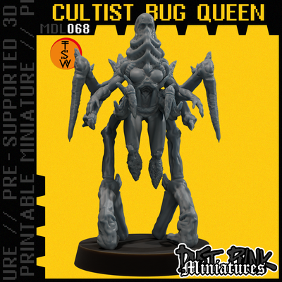 mdl068 cultist bug queen pre-supported game desert leader warrior hunter sand insect sci-fi nomad walker dystopian apoclypse fantasy cyber utility tabletop proxy skeleton 3d print model - Mito3D