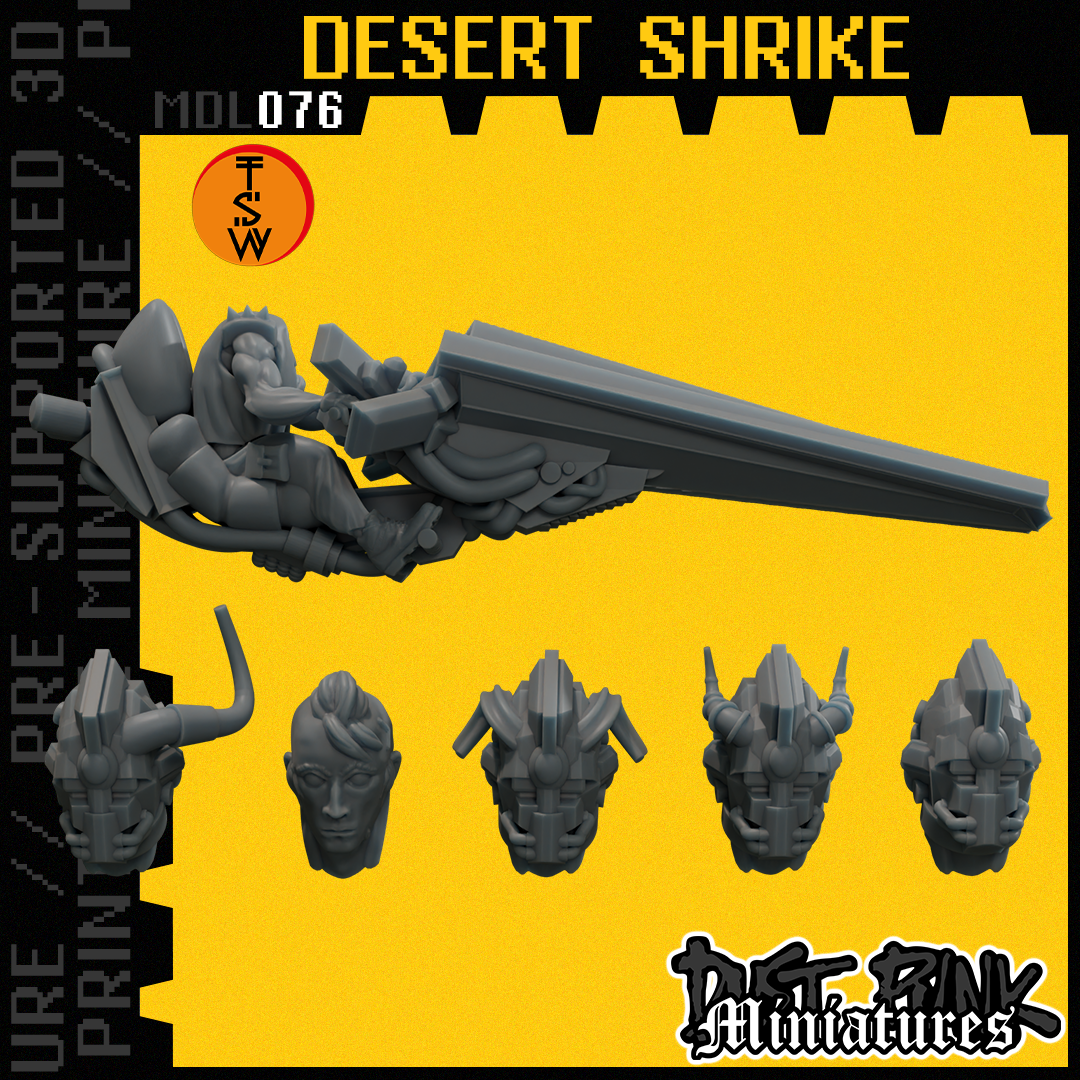 mdl076 deserto shrike pre supported gioco viaggiatore guerriero esploratore montato sabbia corridore sci fi nomade camminatore distopico apocalisse grunge cyber motociclista tavolo proxy speeder mestiere hover 3D print model - Mito3D