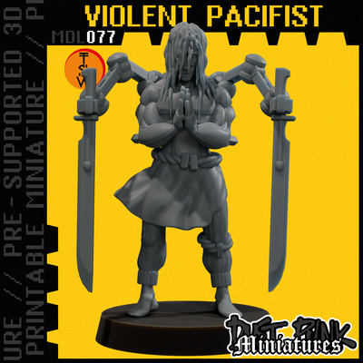 mdl077 violento pacifista pre supported gioco deserto viaggiatore guerriero esploratore cyborg sabbia polvere sci fi nomade spade distopico apocalisse grunge cyber armi tavolo proxy 3d print model - Mito3D