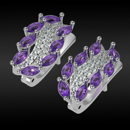 400 bijoux gemme précieux brillant améthyste or silve imprimable bijou sterling boucles d'oreilles femme fille saphir femelle diamant vintag 3D print model - Mito3D
