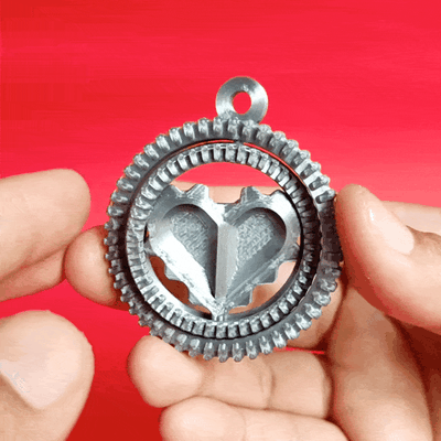 mechanic heart keychain keyring key print in place love valentine articulated flexi free ring 3d print model - Mito3D