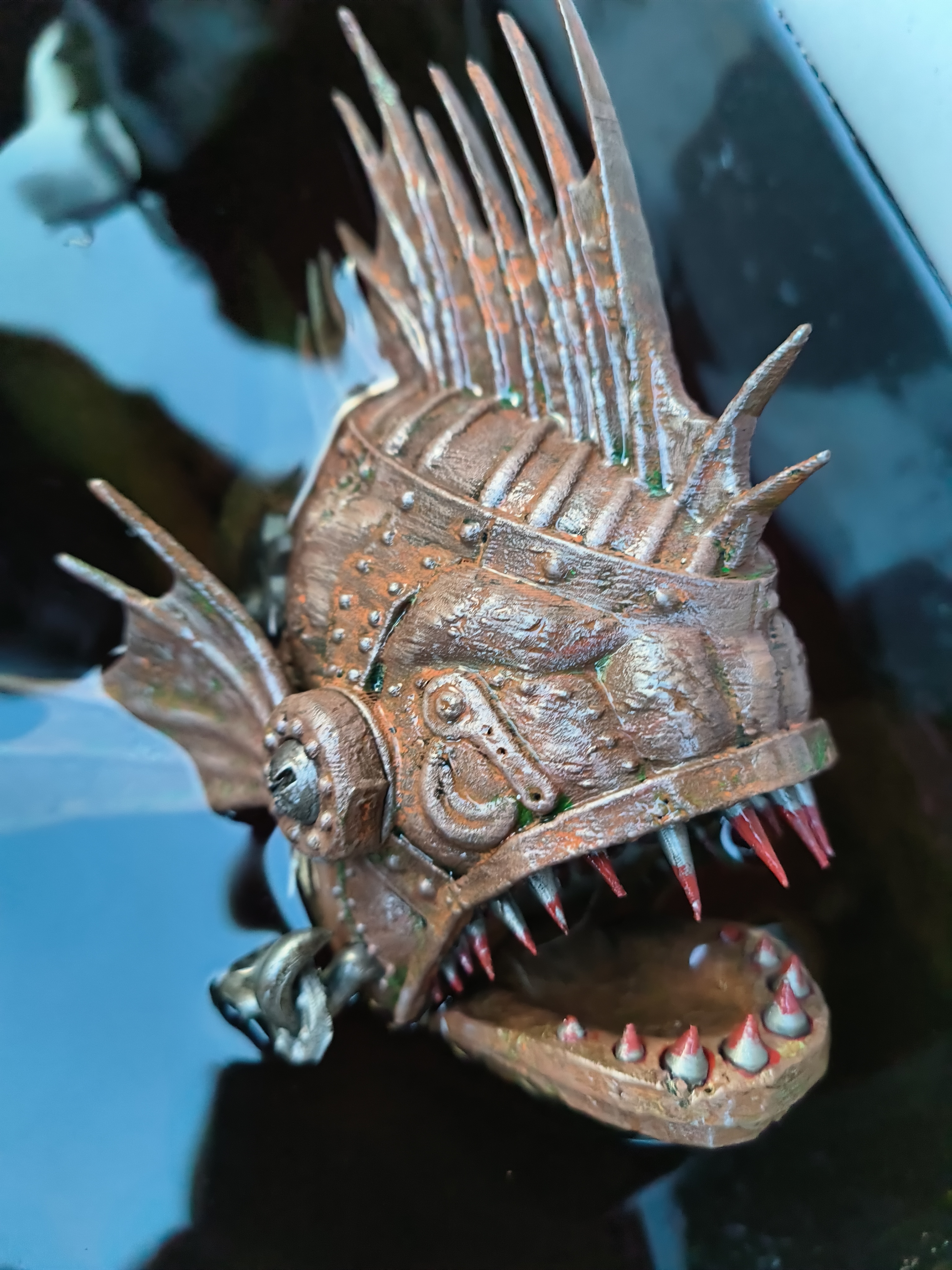 mecânico piranha peixe Steampunk impressão colocar apoia 3D print model - Mito3D