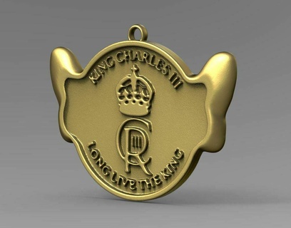 médaille porte clés Roi Charles iii carlos couronnement 3 couronne couronnez 3d print model - Mito3D