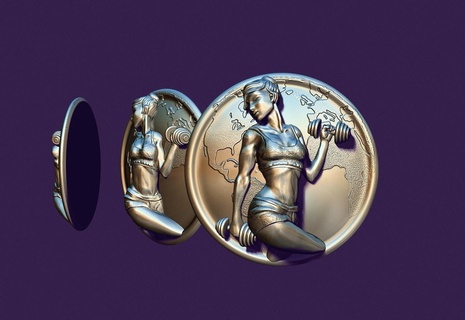 medallion icon image young girl athlete female globe 3d printing casting sport athletics gymnast body-building body building gym 3d print model - Mito3D