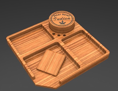 medi hemp rolling tray 3d printing wood pla weed box combo smoking accessories customizable natural look feel spacious surface curved edges modern design high-quality craftsmanship easy print durable practical unique gift idea culture herb grinder papers joint holder 3d print model - Mito3D
