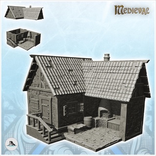 medieval blacksmith's workshop outdoor forge canopy access stairs 4 - gothic feudal archaic saga 28mm 15mm Architecture building architecture tabletop miniatures scenery wargame game terrain house accessories middle age dark city war traditionnal fantasy european village 3d print model - Mito3D