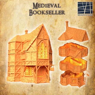 medieval bookseller 28 mm tabletop terrain rpg dnd house supportfree old stone shop scribe structure playable interior modular 28mm 25mm 15mm wargame 3d print model - Mito3D