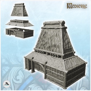 medieval building high roof entrance canopy 7 - gothic feudal archaic saga 28mm 15mm architecture tabletop miniatures scenery wargame game terrain house accessories middle age dark rose war traditionnal fantasy european village 3d print model - Mito3D
