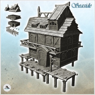 medieval building wooden dock second floor balcony 12 - pirate jungle island beach piracy caribbean skull renaissance architecture tabletop miniatures scenery wargame game terrain wargaming accessories middle age tropical buccaneers corsairs sea harbour historical modern 3d print model - Mito3D