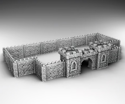 medieval castle diorama - walls architecture train tower greenhouse tabletop d&d miniatures war anime keychain 40 hammer wall 3d print model - Mito3D