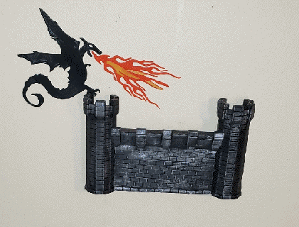 medieval castle wall shelf fire breathing dragon creature battlements hanging home decor decoration tower d&d dragons fantasy gothic no-supports supports easy print 3d print model - Mito3D