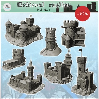 medieval castles pack no 1 - gothic feudal old archaic saga 28mm 15mm building architecture tabletop miniatures scenery wargame game terrain house accessories middle age dark rose war traditionnal fantasy european village 3d print model - Mito3D