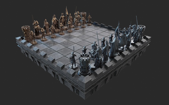 medieval chess set - 3d print model game figure figurine fantacy female base presupported resin collectible miniature queen king kinght sword spear shield game castle 3d print model - Mito3D