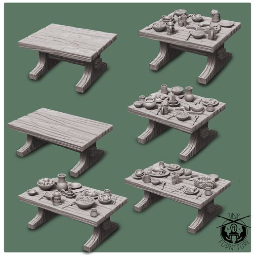 médiéval manger tables table terrain jeu rôle éclaireur donjons dragons Jeux miniatures 28mm accessoires 3D print model - Mito3D