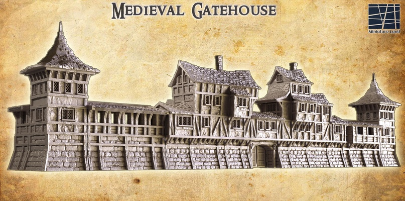 medieval gatehouse 28 mm tampo mesa terreno casa rpg dnd chalé suporte velho pedra estrutura jogável interior modular 28mm 25mm 15mm jogo guerra 3d print model - Mito3D