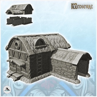 medieval house ladder stable animals 8 - gothic feudal old archaic saga 28mm 15mm building architecture tabletop miniatures scenery wargame game terrain accessories middle age dark rose war traditionnal fantasy european village 3d print model - Mito3D
