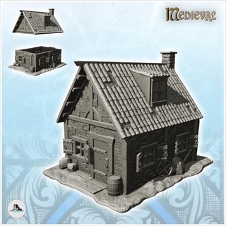 medieval house tiled roof floor window accessories 3 - gothic feudal archaic saga 28mm 15mm Architecture building architecture tabletop miniatures scenery wargame game terrain middle age dark rose war traditionnal fantasy european village 3d print model - Mito3D