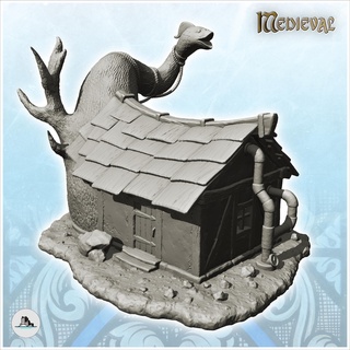 medieval house tiled roof pipes fish-shaped tree 11 - gothic feudal old archaic saga 28mm 15mm building architecture tabletop miniatures scenery wargame game terrain accessories middle age dark rose war traditionnal fantasy european village 3d print model - Mito3D