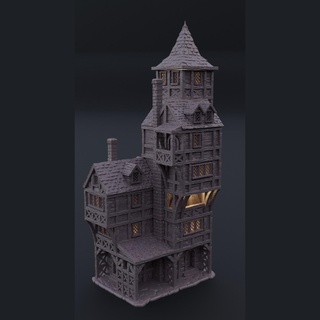 medieval long building 28 mm tabletop terrain rpg dnd house supportfree old stone town city structure playable interior modular 28mm 25mm 15mm wargame 3d print model - Mito3D