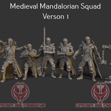medieval mandalorian squad version 1 - legion scale star wars fantasy dnd dungeons and dragons miniatures wargaming tabletop warhammer song of fire ice clan wren 3d print model - Mito3D