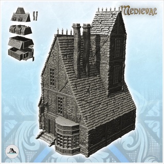 medieval manor english-style window roof spikes stone tower 19 - gothic feudal old archaic saga 28mm 15mm building architecture tabletop miniatures scenery wargame game terrain house accessories middle age dark city war traditionnal fantasy european village 3d print model - Mito3D