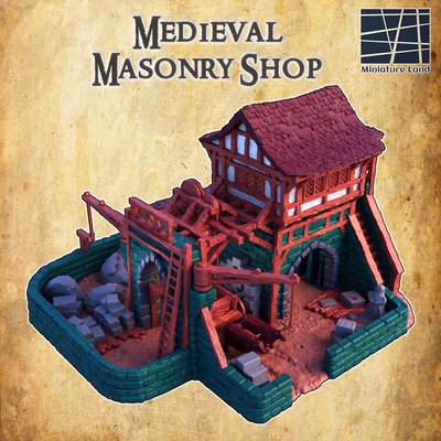 mittelalterlich mason geschäft 28 mm tischplatte terrain haus rollenspiel dnd stadt dorf supportfree alt stein struktur spielbar innere modular 28mm 25mm 15mm kriegsspiel 3d print model - Mito3D