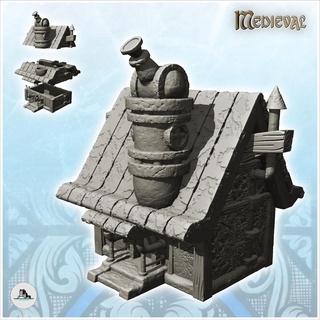 medieval observatory chimney exit entrance canopy 9 - fantasy magic feudal old archaic saga 28mm 15mm building architecture tabletop miniatures scenery wargame game terrain house accessories middle age dark city war traditionnal european village 3d print model - Mito3D
