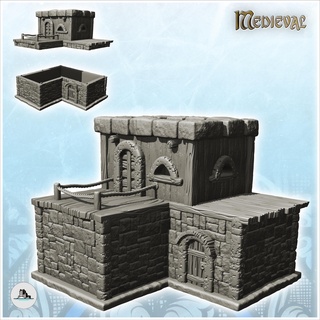 medieval stone building flat roof terrace 4 - fantasy magic feudal old archaic saga 28mm 15mm architecture tabletop miniatures scenery wargame game terrain house accessories middle age dark city war traditionnal european village 3d print model - Mito3D