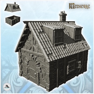 medieval stone house tiled roof double windows 8 - gothic feudal archaic saga 28mm 15mm Architecture building architecture tabletop miniatures scenery wargame game terrain accessories middle age dark city war traditionnal fantasy european village 3d print model - Mito3D