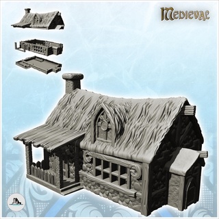 medieval straw-roofed inn awning side door 22 - feudal old archaic saga 28mm 15mm building architecture tabletop miniatures scenery wargame game terrain house accessories middle age dark rose war traditionnal fantasy european village 3d print model - Mito3D
