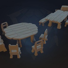 médiéval stylisé meubles fantaisie taverne auberge accessoires terre décoration table dnd paquet paysage vignettes ensemble 3d print model - Mito3D