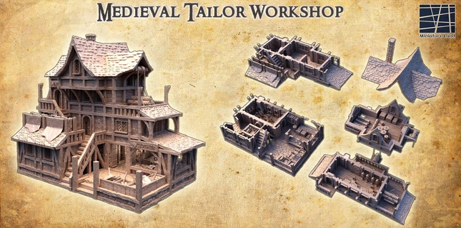 medieval tailor workshop 28 mm tabletop terrain 3d print model - Mito3D