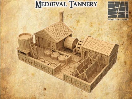 medieval tannery 28 mm tabletop terrain rpg dnd house supportfree old stone shop structure playable interior modular 28mm 25mm 15mm wargame 3d print model - Mito3D