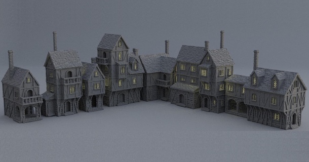 medieval town district 28 mm tabletop terrain rpg dnd house supportfree old stone modular city structure playable interior 28mm 25mm 15mm wargame 3d print model - Mito3D