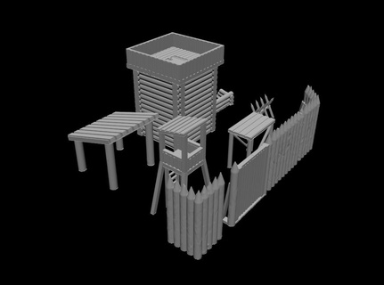 medieval wooden terrain kit aos wood fence tower camp warhammer 40k miniature defence 3d print model - Mito3D