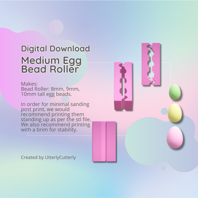 medium easter egg polymer clay bead roller stl - 3 sizes- digital file download- print yourself earring cutter geometric embossed hexagon utterlycutterly utterly cutterly cookie fondant organic shape indie fashion 3d print model - Mito3D