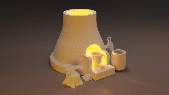medival horno incienso velas soporte vela fer lingote berale madera aire soplador herrero martillo yunque 3d print model - Mito3D