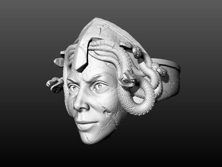 medusa Gorgona anillo joyería joya oro plata Arte colgante pendiente anillos serpiente mitología mujer fantasía griego criatura Moda 3D print model - Mito3D