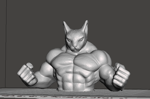 mega michi gato músculo muscular animal humanóide brinquedo fera azul rótulo 3d print model - Mito3D