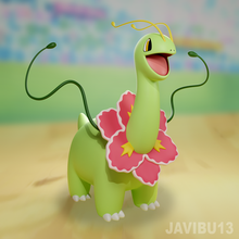 meganium Pokémon plantar Relva verde gavinha tentáculo arredondado flor videira chicote 3d print model - Mito3D