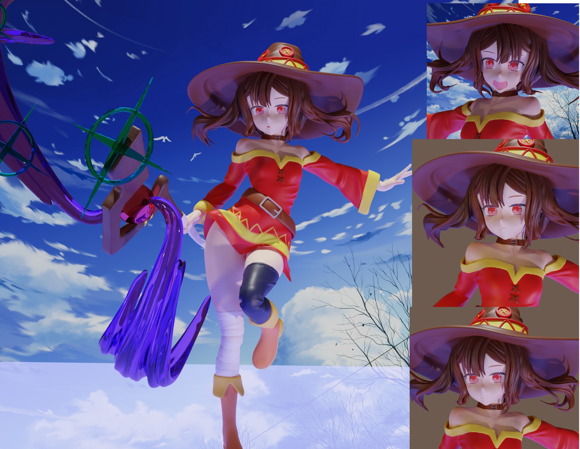 Megumin Anime Zahl + 4 Gesichter Mädchen Magier niedlich Manga konosuba aqua Statue Garagen Kit anime Frau 3dprint 3D print model - Mito3D