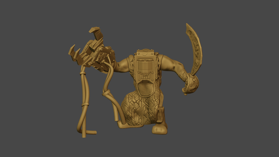 mek ork gioco miniatura orco fabbro grembiule pelle struttura miscelatore scolpire klaw spada tubi 3d print model - Mito3D